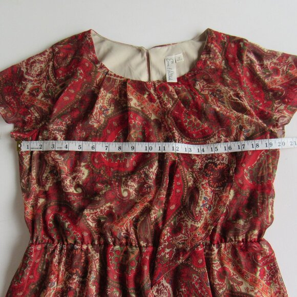 Emma & Michele Flutter Sleeve Ruffle Elastic Waist Paisley Print Dress Size 16 - Picture 5 of 6
